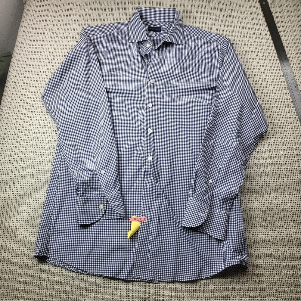 Proper Cloth Dress Shirt Mens M Blue Gingham Regular Fit Long Sleeve Business
